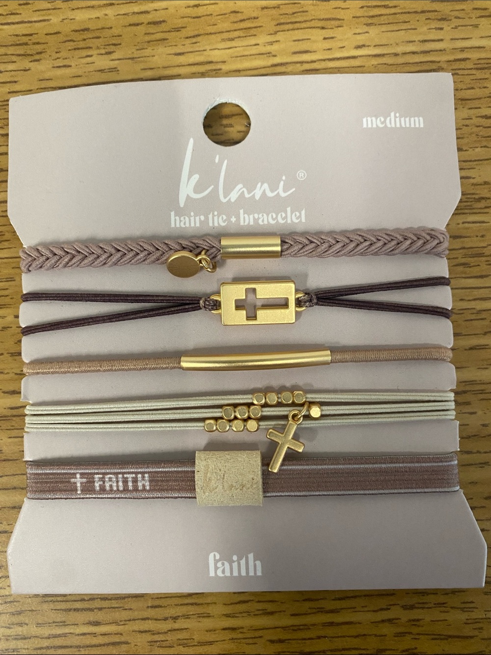 Lani Faith Women's Multi-Strand Hair Tie & Bracelet Set - Taupe, Mauve, Beige